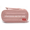 21/1/22 Personalized Pencil Pen Case, Pink Multiple Compartment Double Zipper Portable Canvas Pencil Pouch Custom Text/Photo/Logo+069