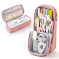 21/1/22 Personalized Pencil Pen Case, Pink Multiple Compartment Double Zipper Portable Canvas Pencil Pouch Custom Text/Photo/Logo+069
