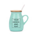 21/2/4 Personalized Ceramic Coffee Cup, Novelty Coffee Mugs Ceramic Creative Cute Big Belly Mugs with wooden Lid  Custom Text/Photo/Logo+147